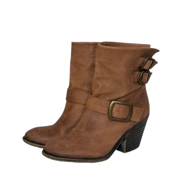 LUCKY BRAND Tommie Womens Cognac Leather Western Heeled Ankle Booties Size 8.5 - Picture 7 of 11